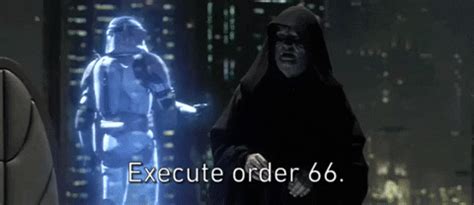 Palpatine also says "Commander Cody, the time has come. . Execute order 66 gif